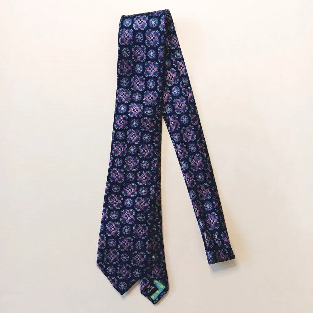 Ted Baker London Men's Navy Blue Purple Medallions Silk Tie L59